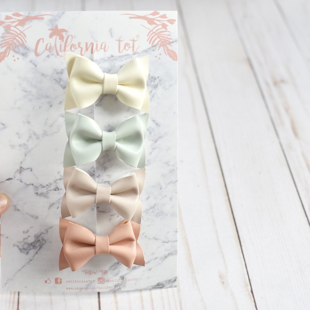 Girls Faux Leather Bow Hair Clips Set of 4